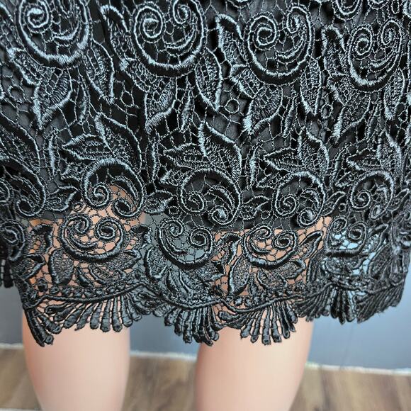 Alfani Black Lace Lined Skirt 14 Scalloped Hem Preppy Date Night Dinner Theater - Picture 4 of 5